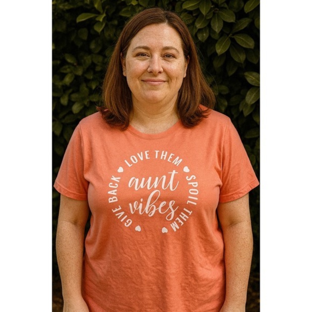 NWT Positive Tees Women 2X Auntie Vibes Graphic Orange T-Shirt Casual Colorful